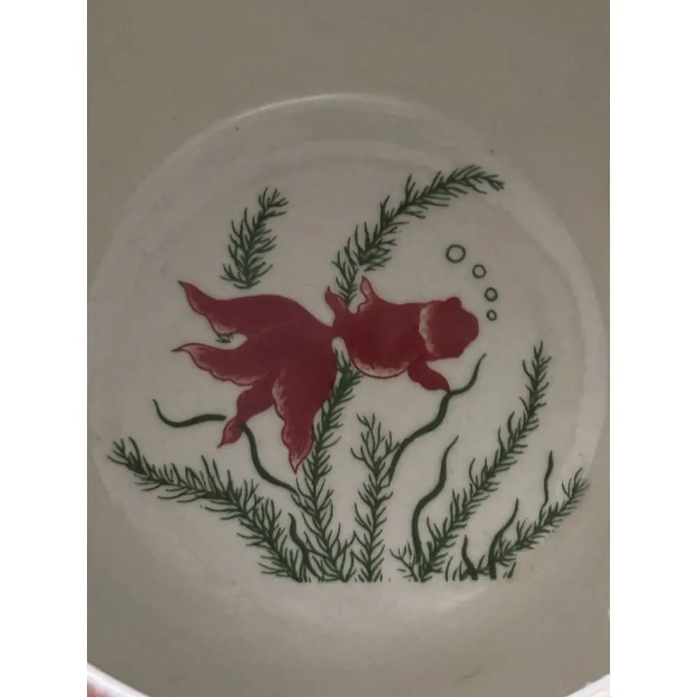 Satsuma Hand Painted Porcelain Planter Fish Bowl Geisha Girl Koi 5” X 6.5”
